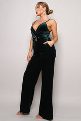 Samba Rhinestone Belt Velvet Jumpsuit in Hunter Green king-general-store-5710.myshopify.com