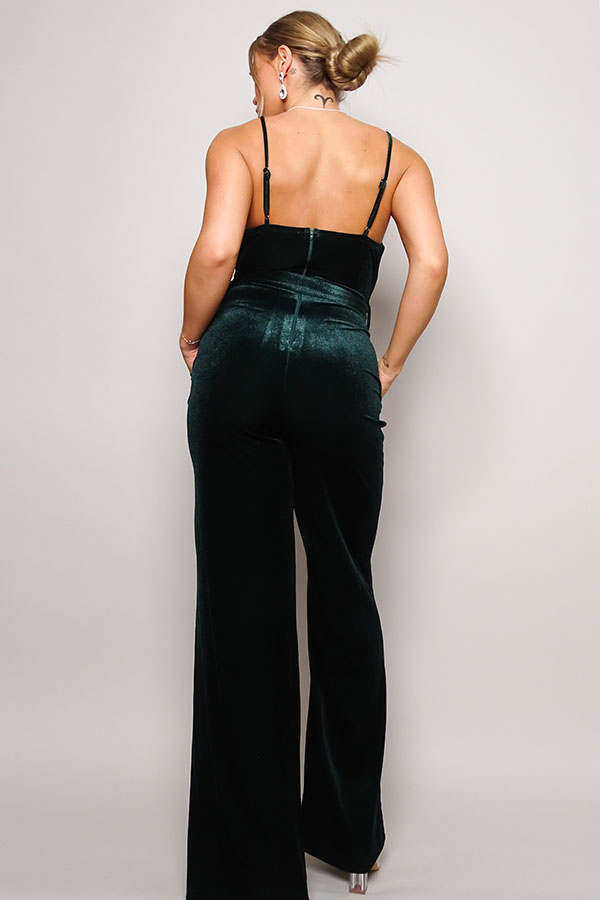 Samba Rhinestone Belt Velvet Jumpsuit in Hunter Green king-general-store-5710.myshopify.com