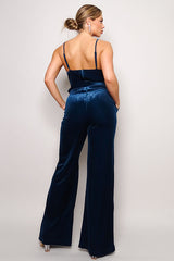 Samba Rhinestone Belt Velvet Jumpsuit in Teal king-general-store-5710.myshopify.com