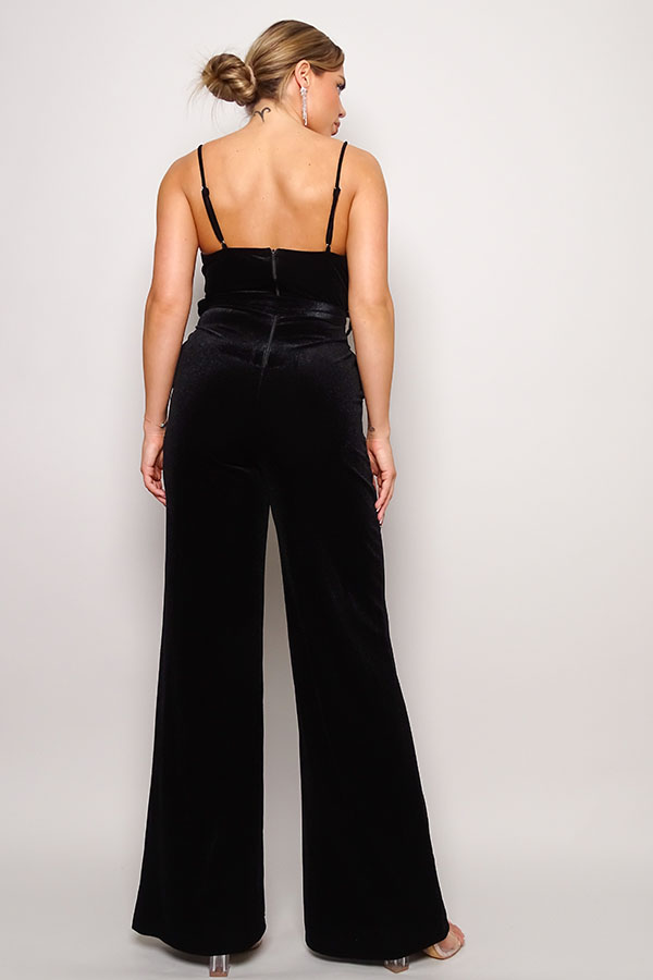 Samba Rhinestone Belt Velvet Jumpsuit in Black king-general-store-5710.myshopify.com