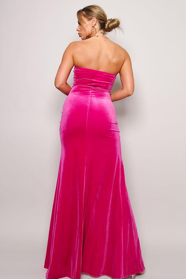 Strapless Sweetheart Maxi Velvet Dress in Fuschia king-general-store-5710.myshopify.com