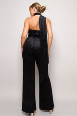 Scarf Top Glitter Velvet Jumpsuit in Black king-general-store-5710.myshopify.com