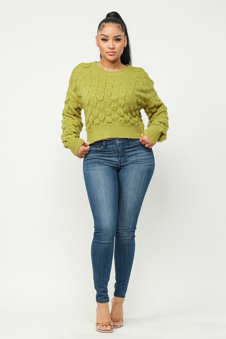 Avocado Checker Sweater Top king-general-store-5710.myshopify.com