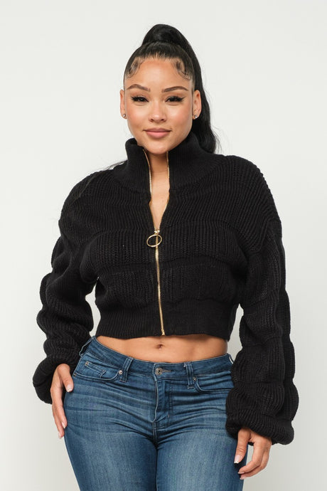 Black Michelin Sweater Top W/ Front Zipper king-general-store-5710.myshopify.com