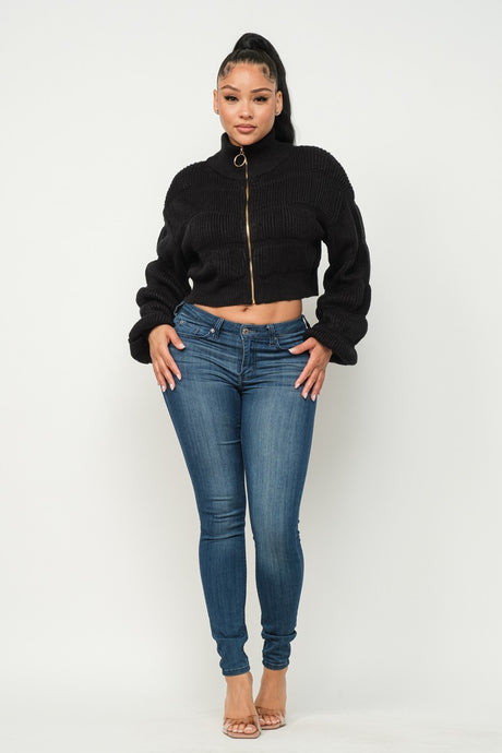 Black Michelin Sweater Top W/ Front Zipper king-general-store-5710.myshopify.com