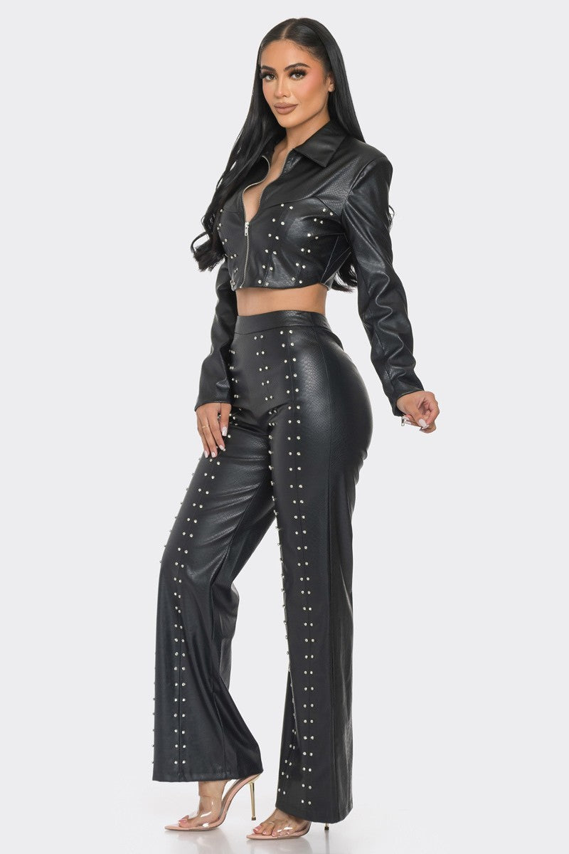 Faux Leather Set With Rhinestone Detail king-general-store-5710.myshopify.com