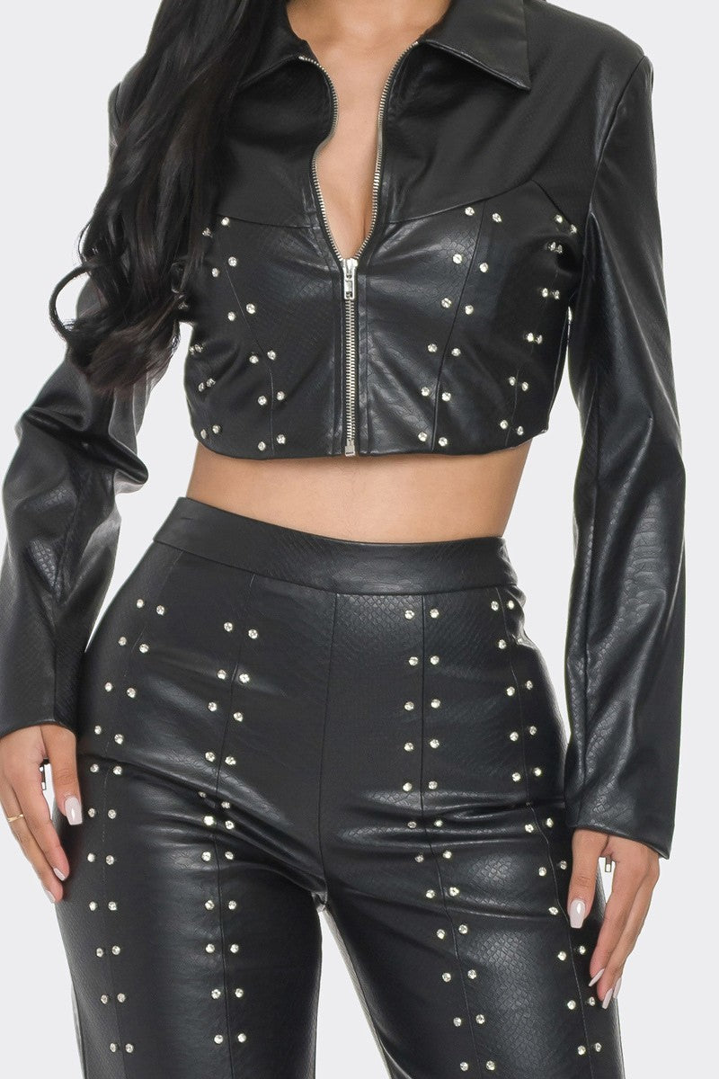 Faux Leather Set With Rhinestone Detail king-general-store-5710.myshopify.com