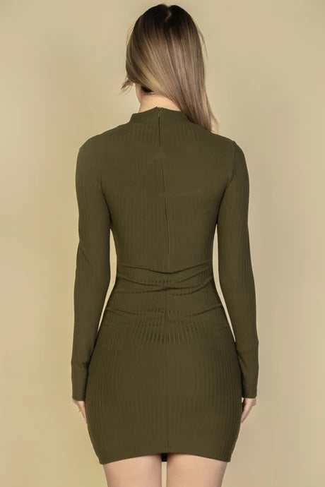 Ribbed Cut Out Front Long Sleeve Bodycon Mini Dress king-general-store-5710.myshopify.com