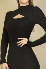 Ribbed Cut Out Front Long Sleeve Bodycon Mini Dress king-general-store-5710.myshopify.com