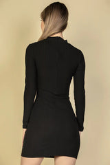 Ribbed Cut Out Front Long Sleeve Bodycon Mini Dress king-general-store-5710.myshopify.com