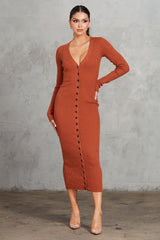 Cognac Ribbed Midi Dress king-general-store-5710.myshopify.com