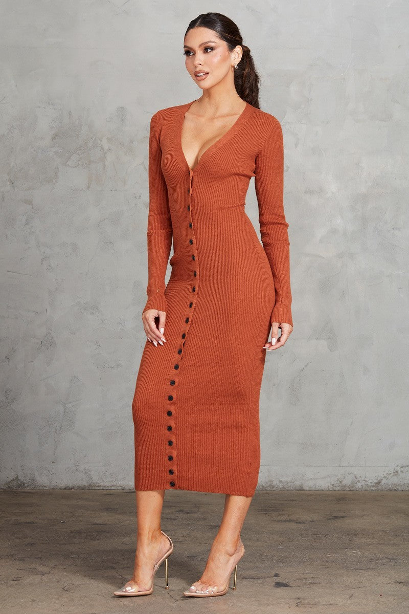 Cognac Ribbed Midi Dress king-general-store-5710.myshopify.com