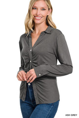 Stretchy Button Down Ruched Shirt king-general-store-5710.myshopify.com