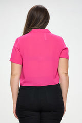 Fuchsia Plus Solid Chiffon Button Down Tie Front Short Sleeve Top king-general-store-5710.myshopify.com