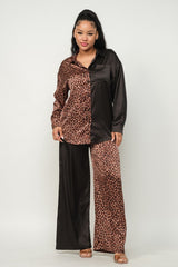 Half Animal Print And Half Solid Top And Pants Set king-general-store-5710.myshopify.com