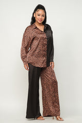 Half Animal Print And Half Solid Top And Pants Set king-general-store-5710.myshopify.com