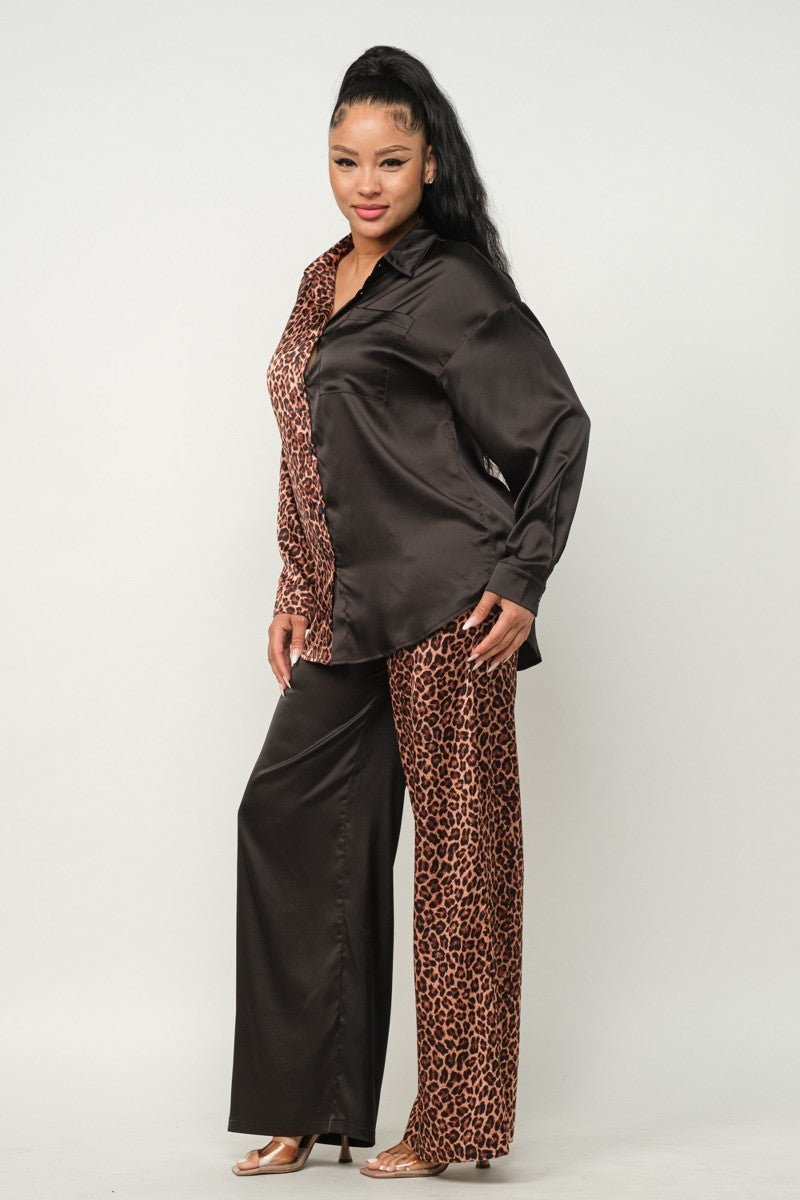 Half Animal Print And Half Solid Top And Pants Set king-general-store-5710.myshopify.com