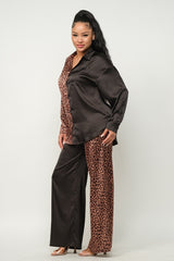 Half Animal Print And Half Solid Top And Pants Set king-general-store-5710.myshopify.com