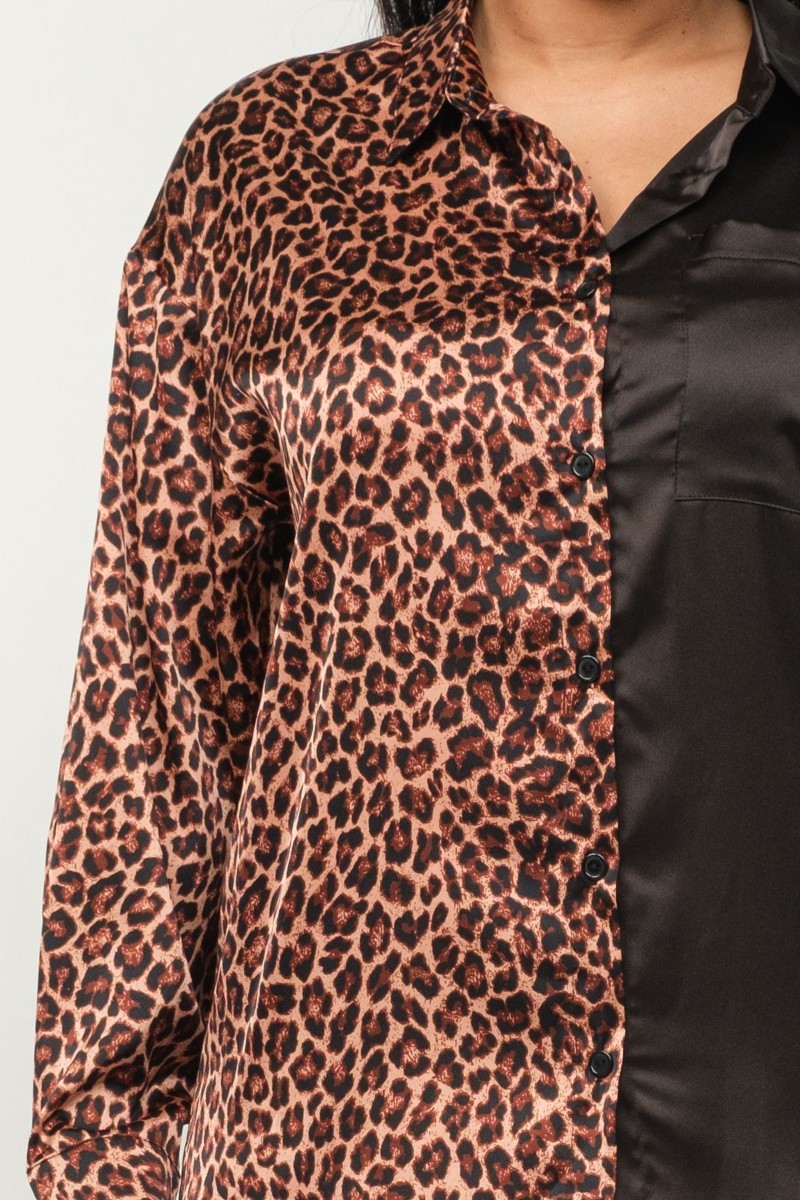 Half Animal Print And Half Solid Top And Pants Set king-general-store-5710.myshopify.com