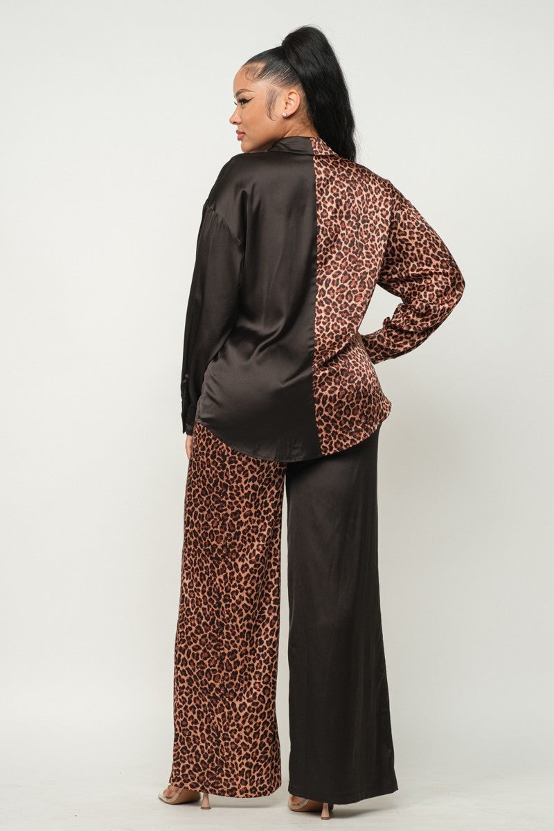 Half Animal Print And Half Solid Top And Pants Set king-general-store-5710.myshopify.com