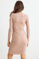 Pale Pink Ribbed Crew Neck Long Sleeve Mini Dress king-general-store-5710.myshopify.com