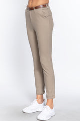 Cotton-span Twill Belted Long Pants