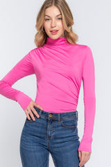 Long Sleeve High Neck Shirring Detail Ity Knit Bodysuit king-general-store-5710.myshopify.com