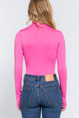 Long Sleeve High Neck Shirring Detail Ity Knit Bodysuit king-general-store-5710.myshopify.com