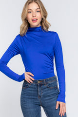 Long Sleeve High Neck Shirring Detail Ity Knit Bodysuit king-general-store-5710.myshopify.com