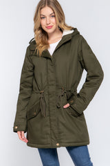 Olive Fleece Lined Fur Hoodie Utility Jacket king-general-store-5710.myshopify.com