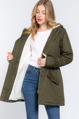 Olive Fleece Lined Fur Hoodie Utility Jacket king-general-store-5710.myshopify.com