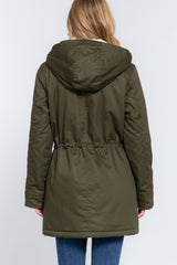 Olive Fleece Lined Fur Hoodie Utility Jacket king-general-store-5710.myshopify.com