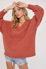 Marsala V-Neck Oversized Sweater king-general-store-5710.myshopify.com