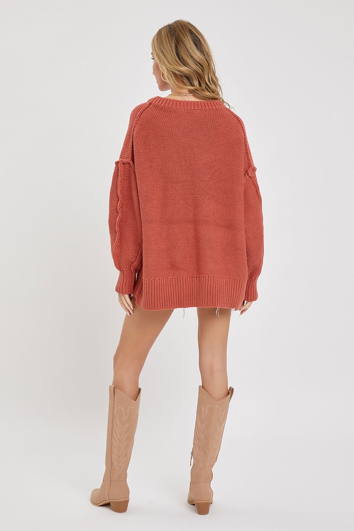 Marsala V-Neck Oversized Sweater king-general-store-5710.myshopify.com