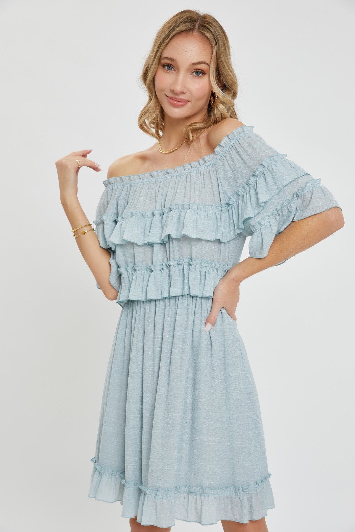 Off Shoulder Ruffle Dress king-general-store-5710.myshopify.com