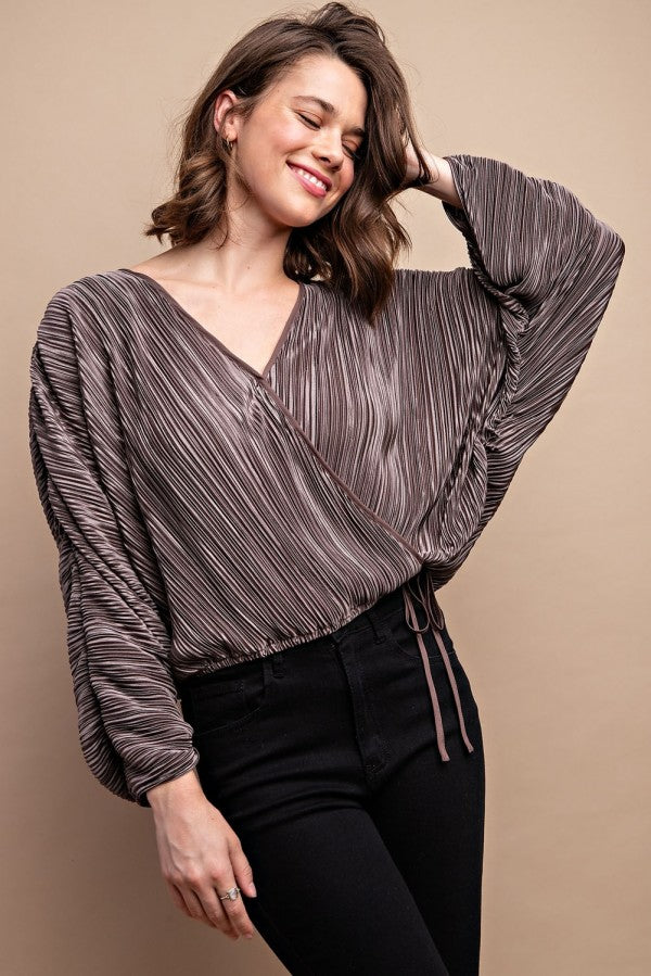 Satin Pleated Drawstring Top With Snap Button king-general-store-5710.myshopify.com