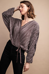 Satin Pleated Drawstring Top With Snap Button king-general-store-5710.myshopify.com