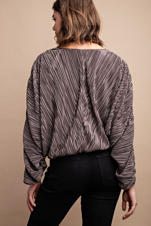 Satin Pleated Drawstring Top With Snap Button king-general-store-5710.myshopify.com