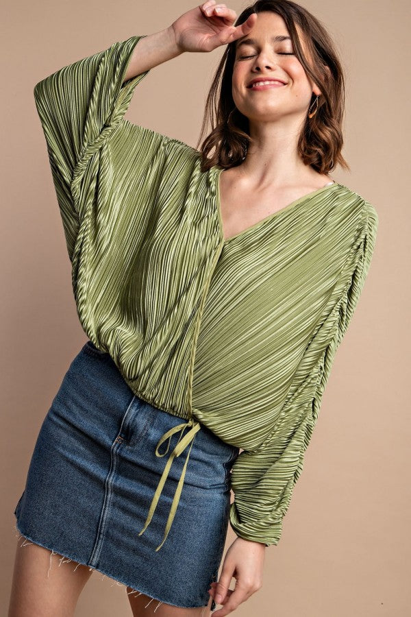 Satin Pleated Drawstring Top With Snap Button king-general-store-5710.myshopify.com