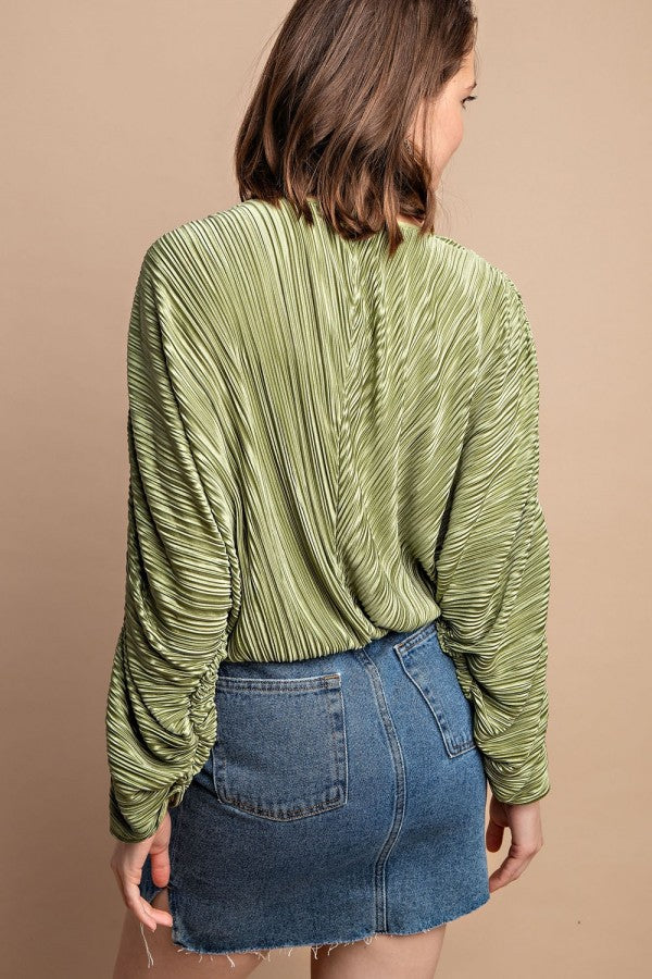 Satin Pleated Drawstring Top With Snap Button king-general-store-5710.myshopify.com