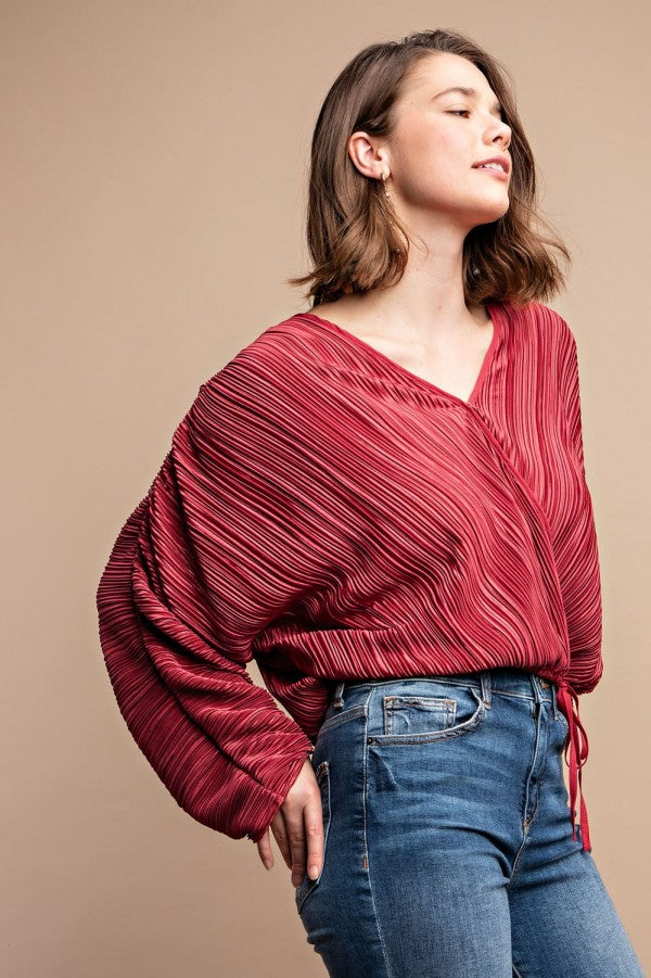 Satin Pleated Drawstring Top With Snap Button king-general-store-5710.myshopify.com