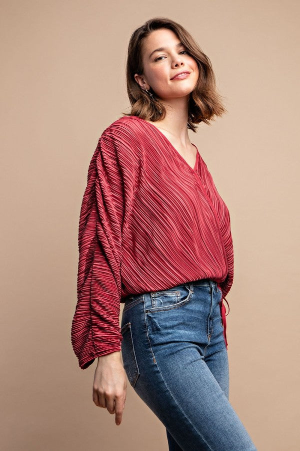 Satin Pleated Drawstring Top With Snap Button king-general-store-5710.myshopify.com