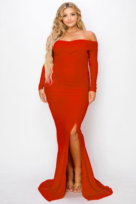 Plus Long Sleeve Off Shoulder Night Party Maxi Dress king-general-store-5710.myshopify.com