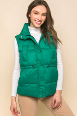 Zip Up Button Puffer Vest With Waist Toggles king-general-store-5710.myshopify.com