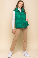 Zip Up Button Puffer Vest With Waist Toggles king-general-store-5710.myshopify.com