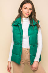 Zip Up Button Puffer Vest With Waist Toggles king-general-store-5710.myshopify.com