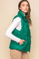 Zip Up Button Puffer Vest With Waist Toggles king-general-store-5710.myshopify.com