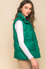 Zip Up Button Puffer Vest With Waist Toggles king-general-store-5710.myshopify.com