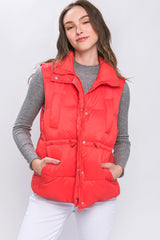 Zip Up Button Puffer Vest With Waist Toggles king-general-store-5710.myshopify.com