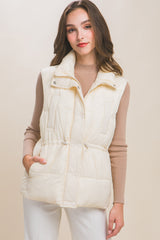 Zip Up Button Puffer Vest With Waist Toggles king-general-store-5710.myshopify.com